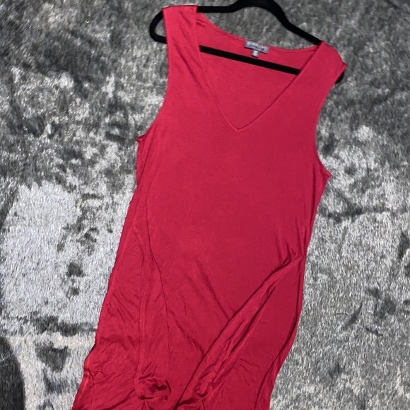 High line burgundy long V neck sleeve less casual blouse dress  M - Picture 14 of 15